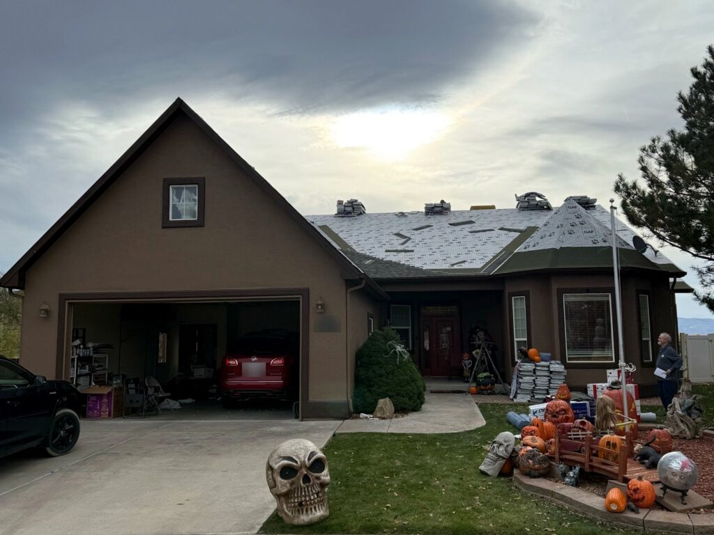Detail work on a concrete tile roof