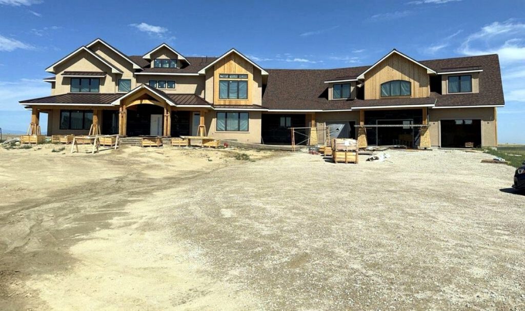 Roofing on a new-construction townhome row
